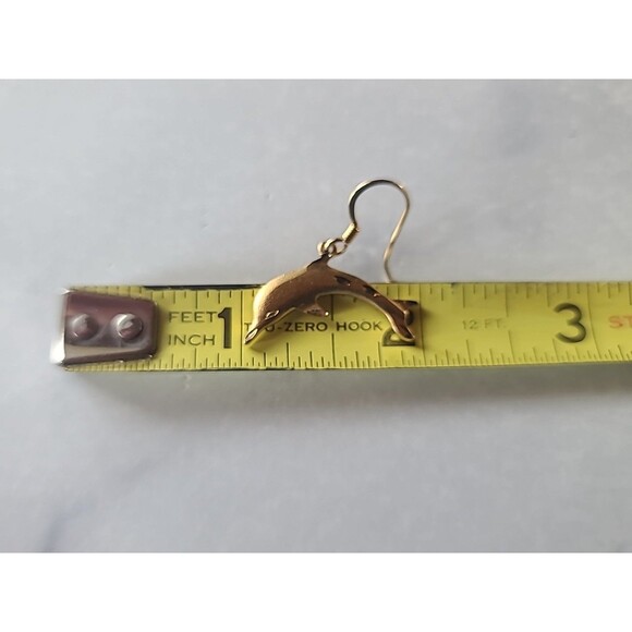 Gold Tone Dolphin Shaped Dangling Pierced Earrings Vintage Costume Jewelry - Picture 10 of 10